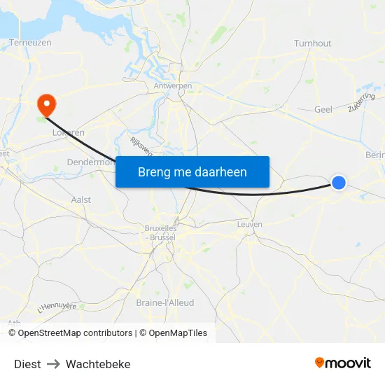 Diest to Wachtebeke map