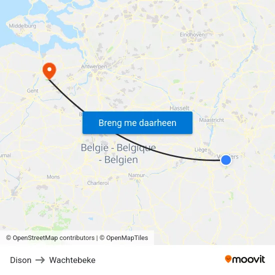 Dison to Wachtebeke map