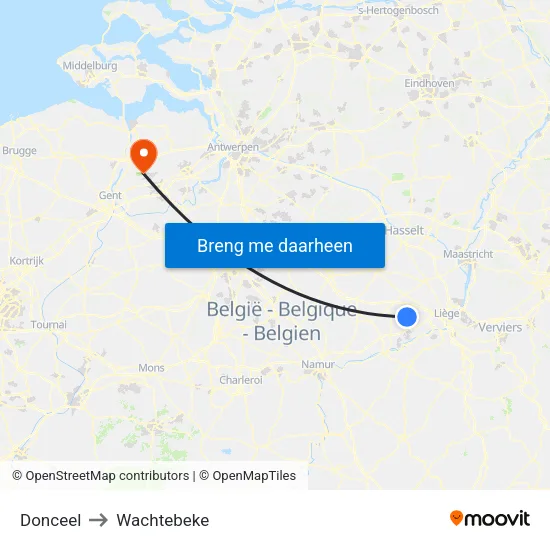Donceel to Wachtebeke map
