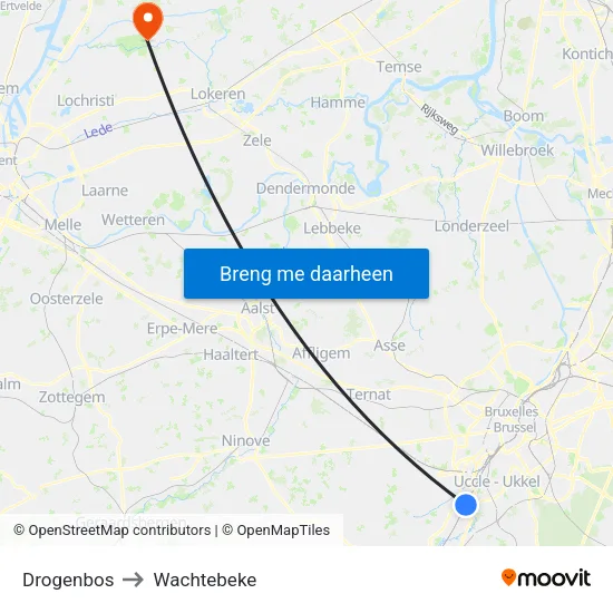 Drogenbos to Wachtebeke map