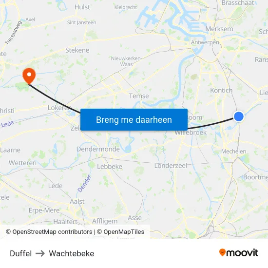 Duffel to Wachtebeke map