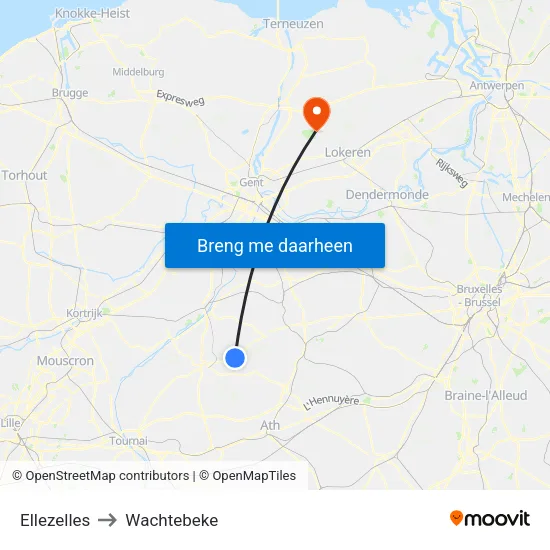 Ellezelles to Wachtebeke map