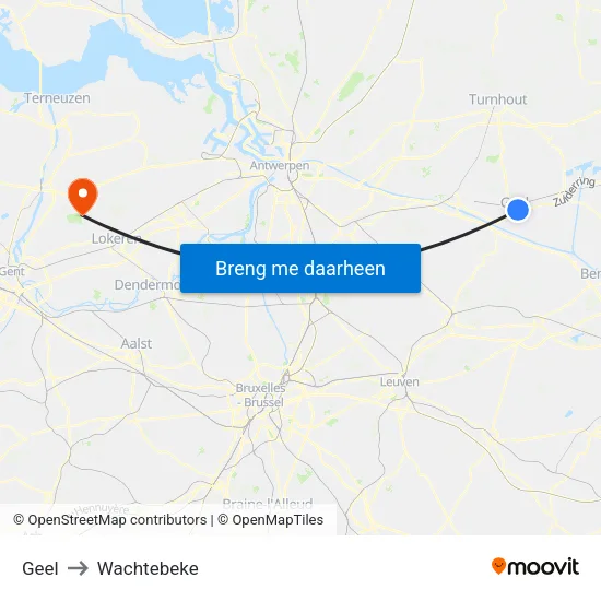 Geel to Wachtebeke map