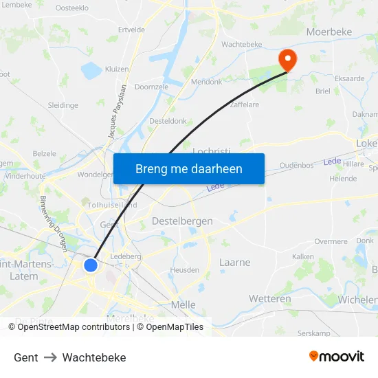 Gent to Wachtebeke map