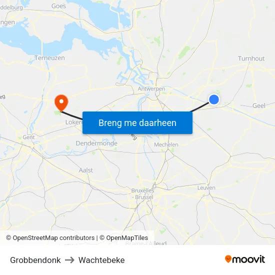 Grobbendonk to Wachtebeke map