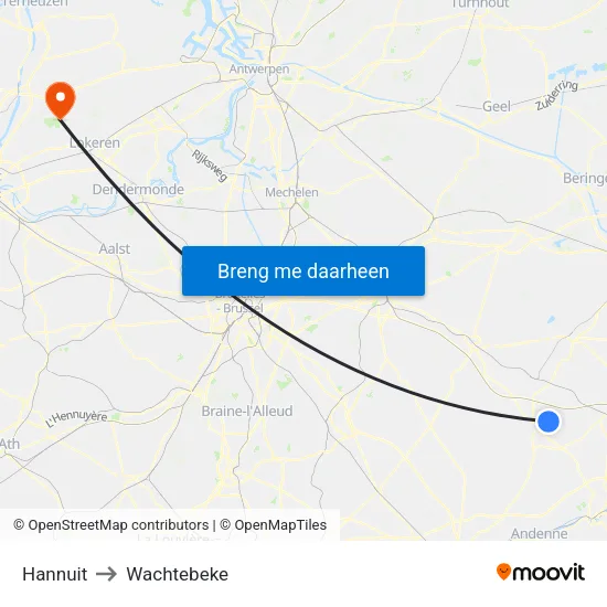 Hannuit to Wachtebeke map