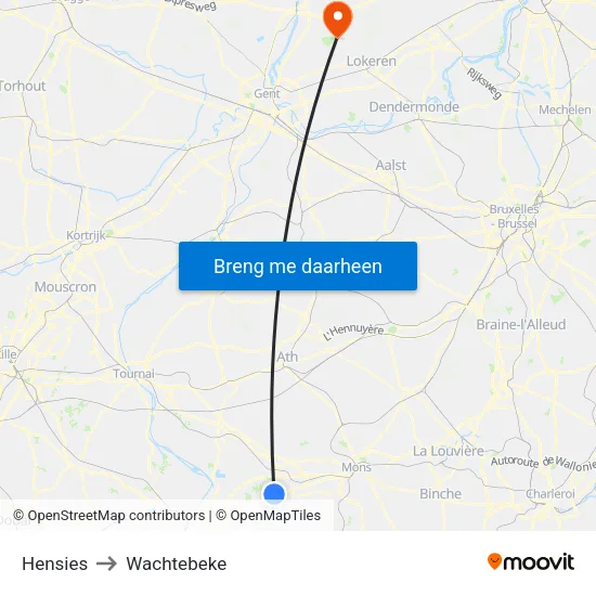 Hensies to Wachtebeke map