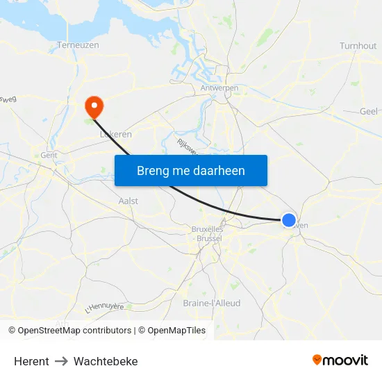 Herent to Wachtebeke map