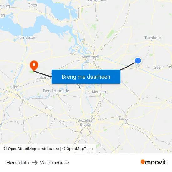 Herentals to Wachtebeke map
