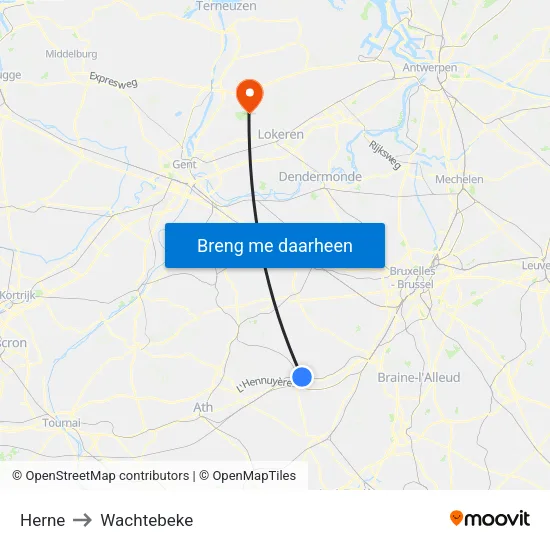 Herne to Wachtebeke map