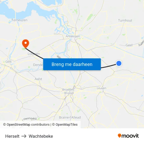 Herselt to Wachtebeke map