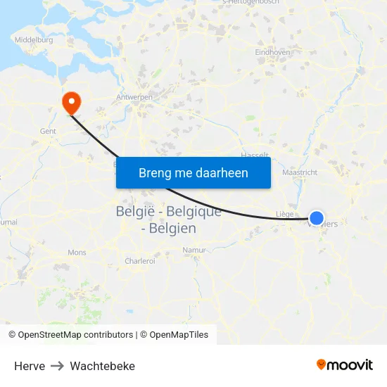 Herve to Wachtebeke map