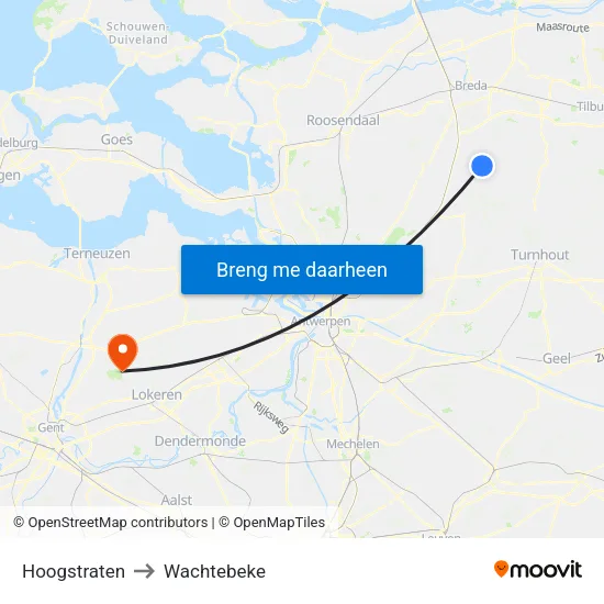 Hoogstraten to Wachtebeke map