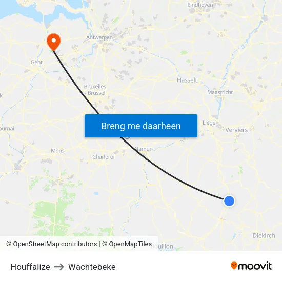 Houffalize to Wachtebeke map