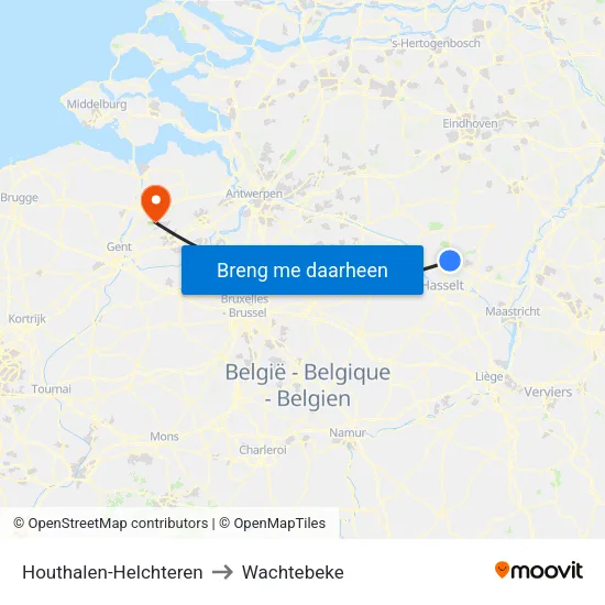 Houthalen-Helchteren to Wachtebeke map