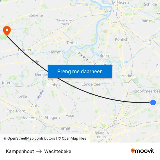 Kampenhout to Wachtebeke map