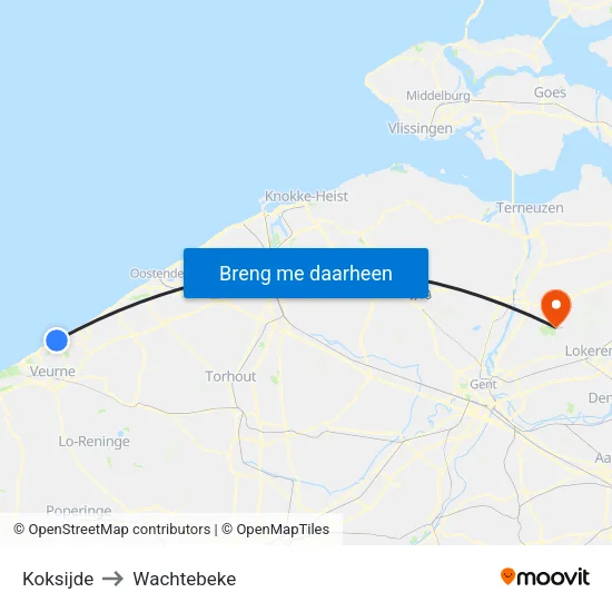 Koksijde to Wachtebeke map