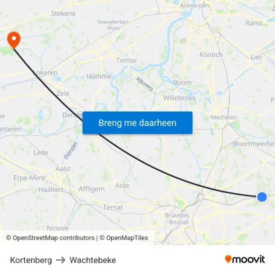 Kortenberg to Wachtebeke map