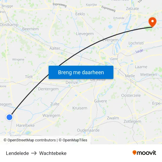 Lendelede to Wachtebeke map
