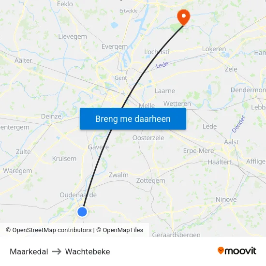 Maarkedal to Wachtebeke map