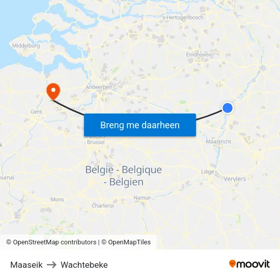 Maaseik to Wachtebeke map