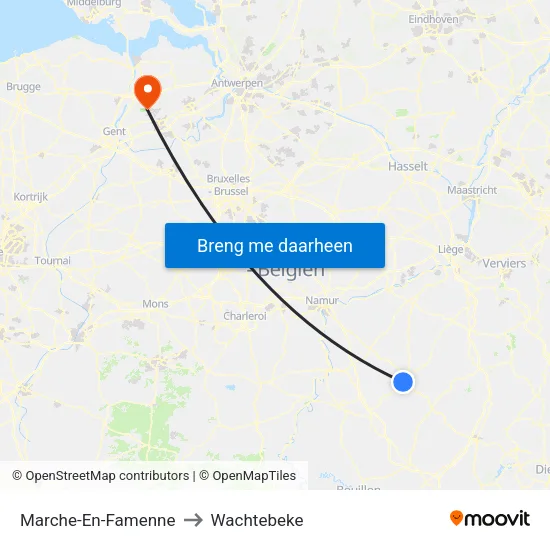 Marche-En-Famenne to Wachtebeke map