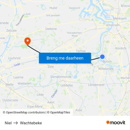 Niel to Wachtebeke map