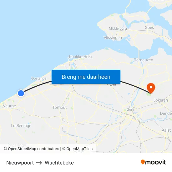 Nieuwpoort to Wachtebeke map