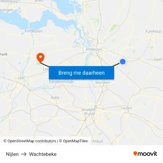 Nijlen to Wachtebeke map