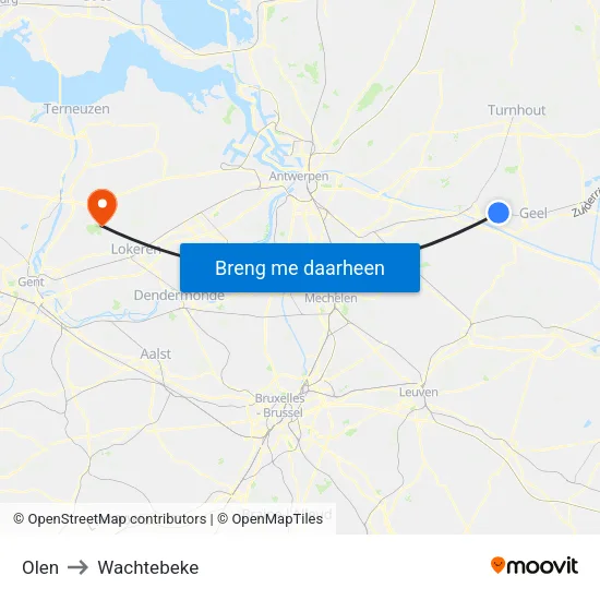 Olen to Wachtebeke map