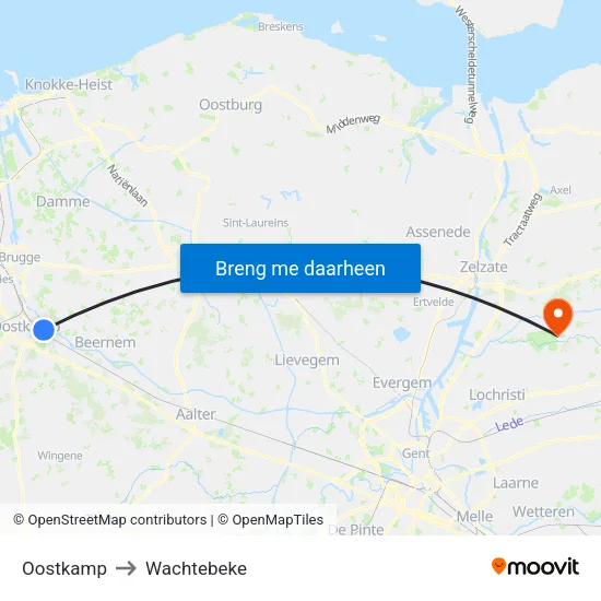 Oostkamp to Wachtebeke map