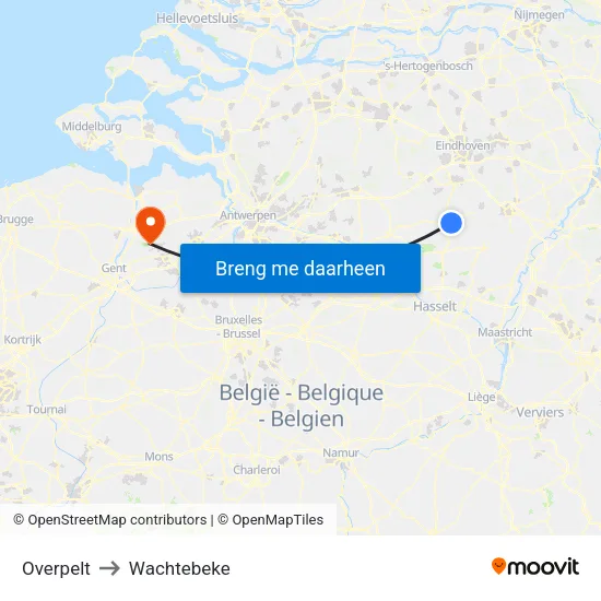 Overpelt to Wachtebeke map