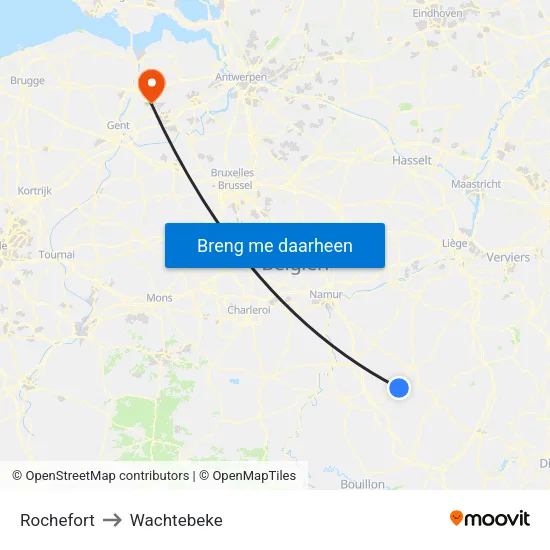 Rochefort to Wachtebeke map