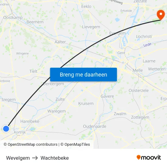 Wevelgem to Wachtebeke map