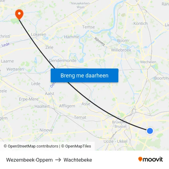 Wezembeek-Oppem to Wachtebeke map