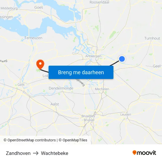 Zandhoven to Wachtebeke map