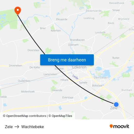 Zele to Wachtebeke map
