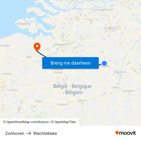 Zonhoven to Wachtebeke map