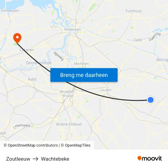 Zoutleeuw to Wachtebeke map