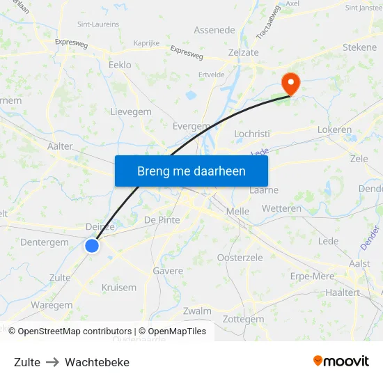 Zulte to Wachtebeke map