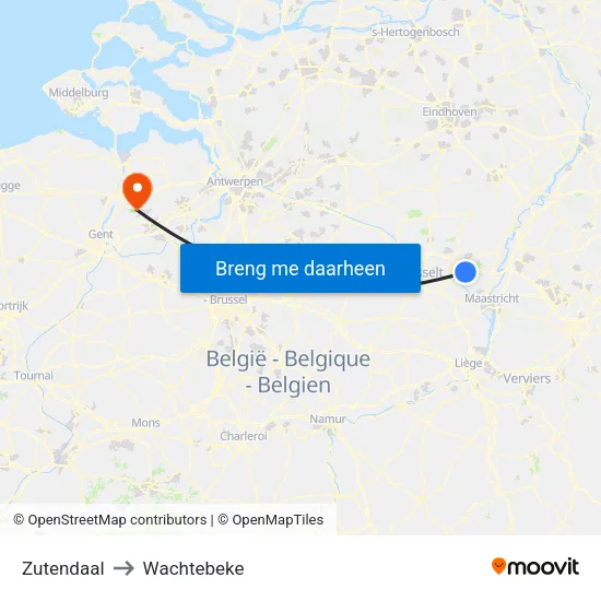 Zutendaal to Wachtebeke map