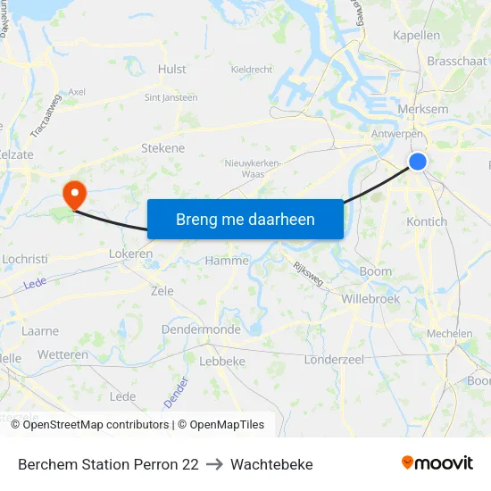 Berchem Station Perron 22 to Wachtebeke map