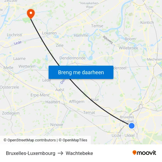 Bruxelles-Luxembourg to Wachtebeke map