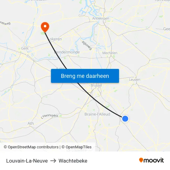 Louvain-La-Neuve to Wachtebeke map