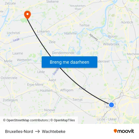 Bruxelles-Nord to Wachtebeke map
