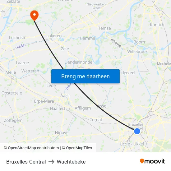 Bruxelles-Central to Wachtebeke map