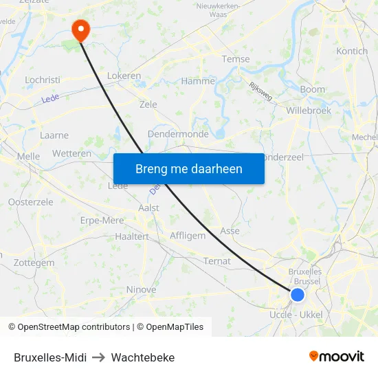 Bruxelles-Midi to Wachtebeke map