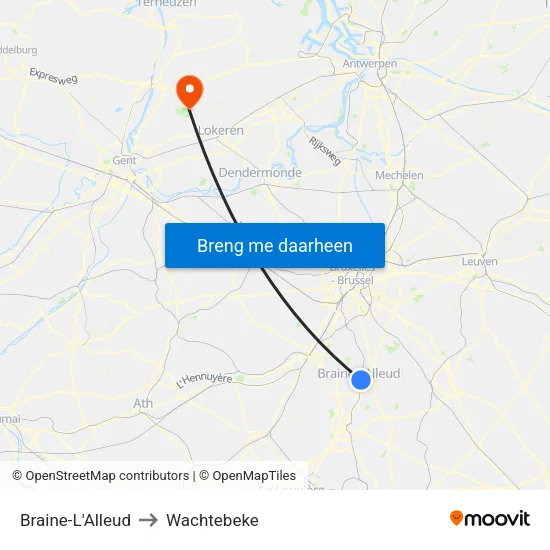 Braine-L'Alleud to Wachtebeke map