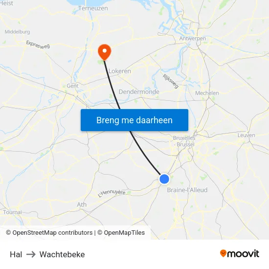 Hal to Wachtebeke map