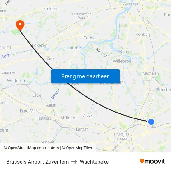 Brussels Airport-Zaventem to Wachtebeke map